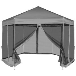 Hexagonal Pop-Up Marquee with 6 Sidewalls Grey 3.6x3.1 m