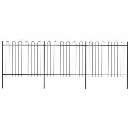 Garden Fence with Hoop Top Steel 5.1x1.5 m Black