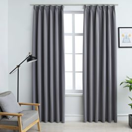 Blackout Curtains with Hooks 2 pcs Grey 140x225 cm