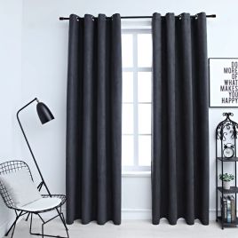 Blackout Curtains with Metal Rings 2 pcs Anthracite 140x245 cm