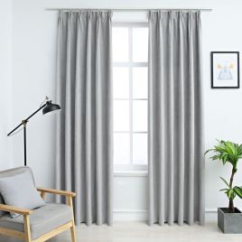 Blackout Curtains with Hooks 2 pcs Grey 140x175 cm