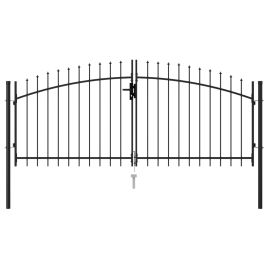 Fence Gate Double Door with Spike Top Steel 3x1.25 m Black