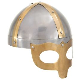 LARP Viking Helmet Replica - Antique Silver Steel Medieval Halloween Costume Prop