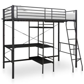Bunk Bed with Table Frame Black Metal 90x200 cm
