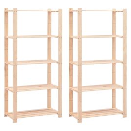 5-Tier Storage Racks 2 pcs 80x38x170 cm Solid Pinewood 250 kg