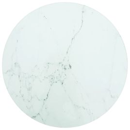 Table Top White Ã˜30x0.8 cm Tempered Glass with Marble Design