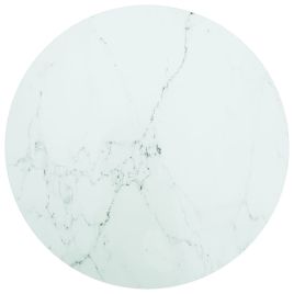 Table Top White 60x0.8 cm Tempered Glass with Marble Design