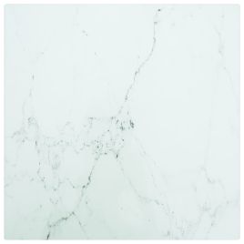 Table Top White 30x30 cm 6 mm Tempered Glass with Marble Design