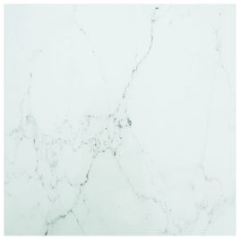 Table Top White 60x60 cm 6 mm Tempered Glass with Marble Design