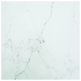 Table Top White 70x70 cm 6 mm Tempered Glass with Marble Design