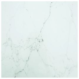 Table Top White 80x80 cm 6 mm Tempered Glass with Marble Design
