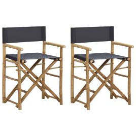 Folding Director's Chairs 2 pcs Dark Grey Bamboo and Fabric
