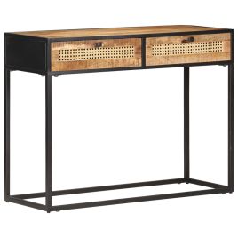 Console Table 100x35x75 cm Rough Mango Wood and Natural Cane