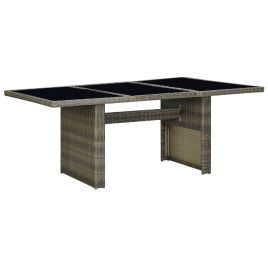 Garden Table Brown Poly Rattan and Tempered Glass
