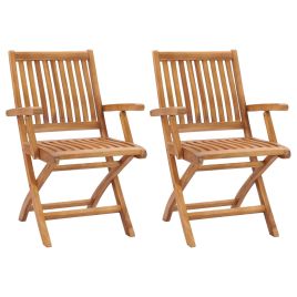 Folding Garden Chairs 2 Pieces Solid Teak Wood