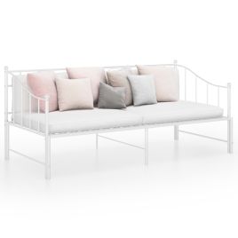Pull-out Sofa Bed Frame White Metal 90x200 cm
