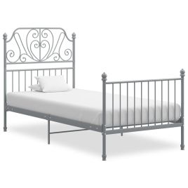 Bed Frame Grey Metal 90x200 cm