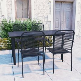 5 Piece Garden Dining Set Black Glass and Steel