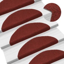Self-adhesive Stair Mats 10 Pcs Red 56x17x3cm Needle Punch
