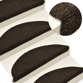 Self-adhesive Stair Mats 10Pcs Dark Brown 65x21x4cm Needle Punch