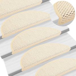 Stair Mats Self-adhesive Sisal-Look 15 Pcs 56x17x3cm Cream