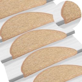 Stair Mats 15 Pieces 65x21x4 cm Light Brown Half Round Large