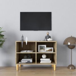 TV Cabinet with Solid Wood Legs Sonoma Oak 69.5x30x50cm