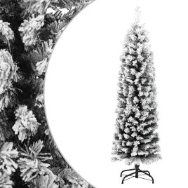 HUGLEN Slim Artificial Christmas Tree with Flocked Snow 120cm - Green