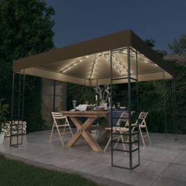 Garden Marquee with LED String Lights - 3x3m Taupe