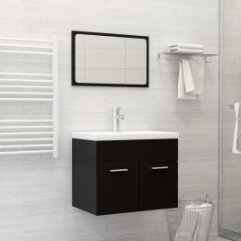 Bathroom Furniture Set Black Chipboard