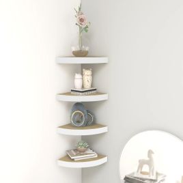 Wall Corner Shelves 4 pcs Oak and White 25x25x3.8 cm MDF