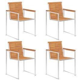 Garden Chairs 4 Pcs Solid Acacia Wood and Stainless Steel