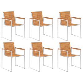 Garden Chairs 6 Pcs Solid Acacia Wood and Stainless Steel