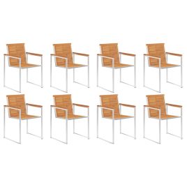 Garden Chairs 8 Pcs Solid Acacia Wood and Stainless Steel