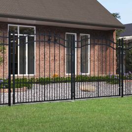 Fence Gate with Spear Top Black 305x198cm Powder-coated Steel