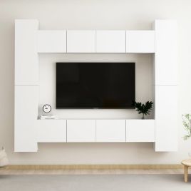 8 Piece TV Cabinet Set White Engineered Wood