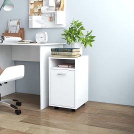 Side Cabinet with Wheels White 33x38x60 cm Engineered Wood