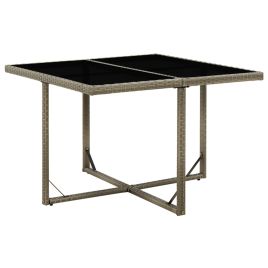 Garden Table Grey 109x107x74 cm Poly Rattan and Glass