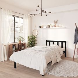 Bed Frame Black Solid Wood Pine 75x190 cm Small Single