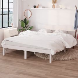 Bed Frame White Solid Wood Pine 135x190 cm Double