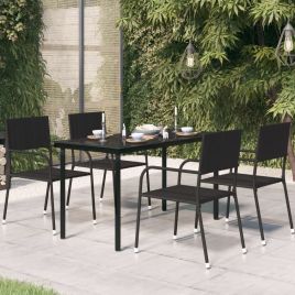 Garden Dining Table Black 140x70x74 cm Steel and Glass