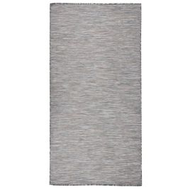 Outdoor Flatweave Rug 100x200 cm Brown and Blue