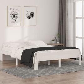 Bed Frame White Solid Wood Pine 140x190 cm