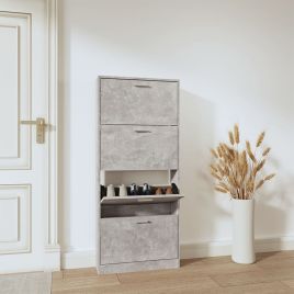 Shoe Cabinet Concrete Grey 59x17x150cm Engineered Wood
