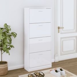 Shoe Cabinet High Gloss White 63x24x147cm Engineered Wood