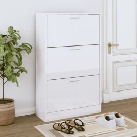 Shoe Cabinet High Gloss White 63x24x103cm Engineered Wood