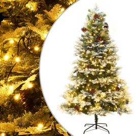 Roche Pre-lit Christmas Tree with Pine Cones Green 195cm PVC and PE