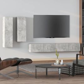 4 Pcs TV Cabinet Set Concrete Grey Engineered Wood