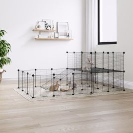 36-Panel Pet Cage with Door Black 35x35 cm Steel