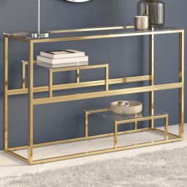 Console Table Gold Stainless Steel and Tempered Glass